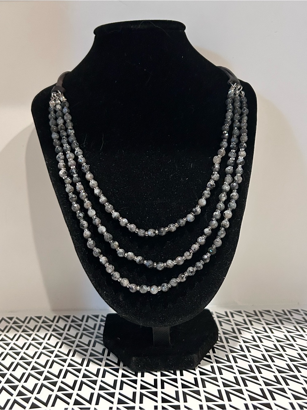 Layered Gray Beaded Women's Necklace - Classic Multi-Strand Style